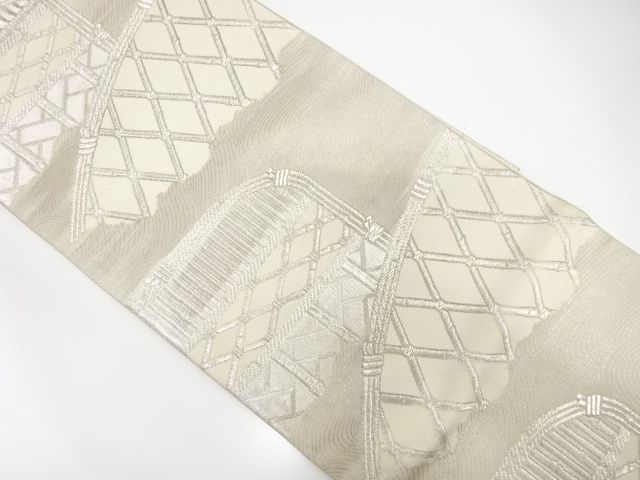 JAPANESE KIMONO / ANTIQUE FUKURO OBI / SILK / WOVEN FENCE